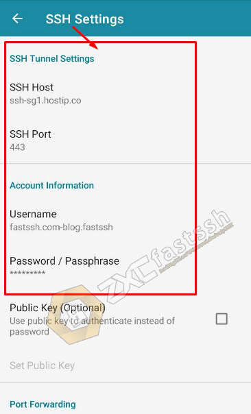 Settings SSH / SSL in HTTP Injector