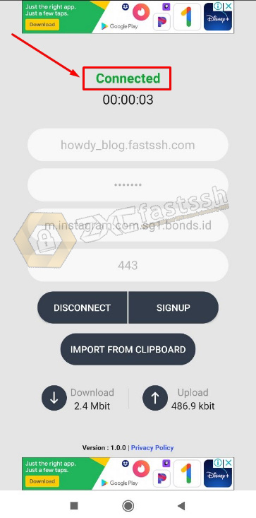 Connect Howdy VPN on Android